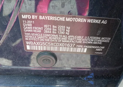 2012 BMW 528I z USA, uszkodzony, nr VIN WBAXG5C5XCDX01637